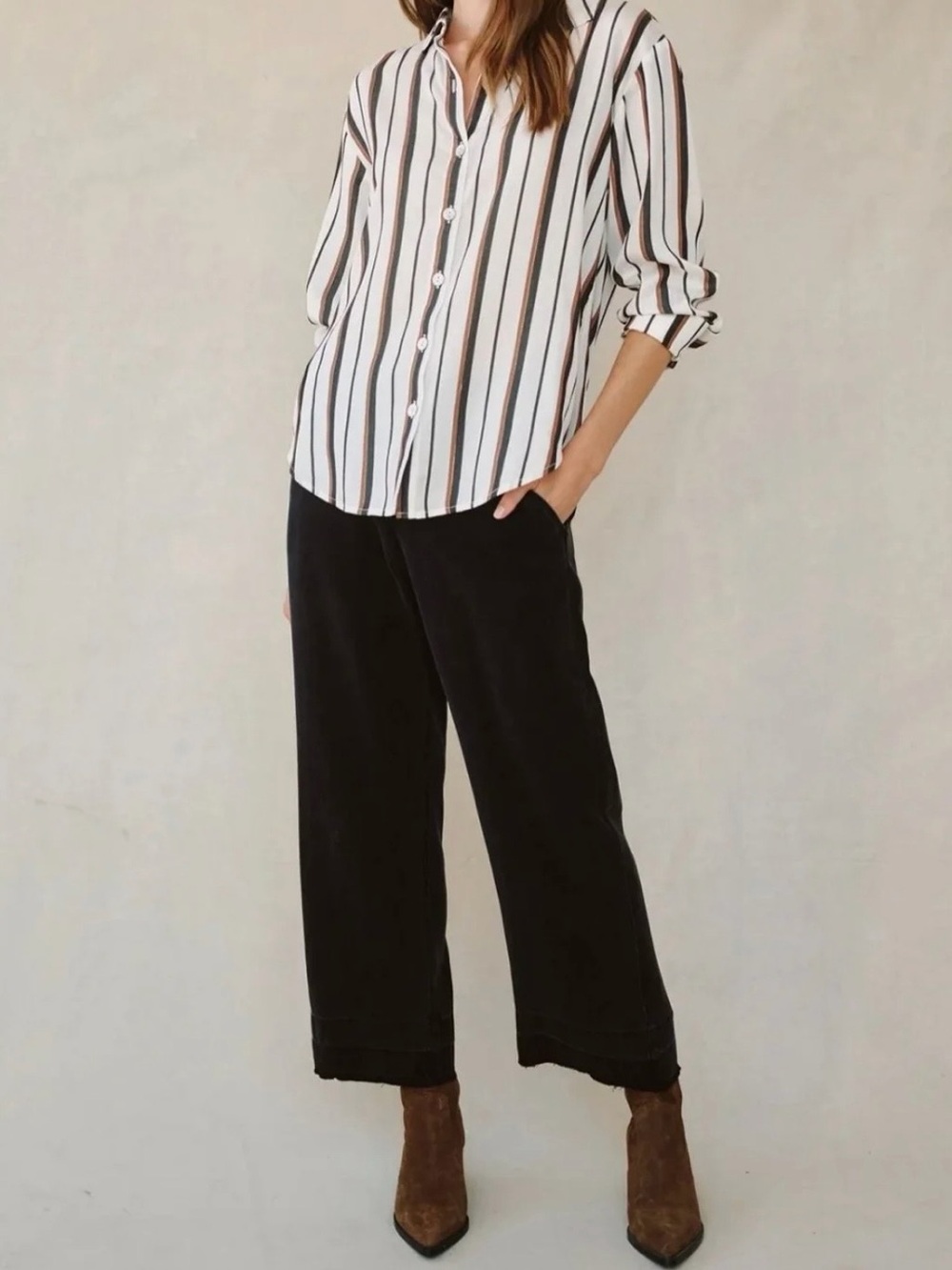 Cloth & Stone x Anthropologie Boyfriend Button Down Shirt Autumn Lurex Stripe XL